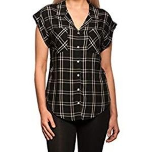 Jacks Girlfriend Cap Sleeve Button Down Shirt